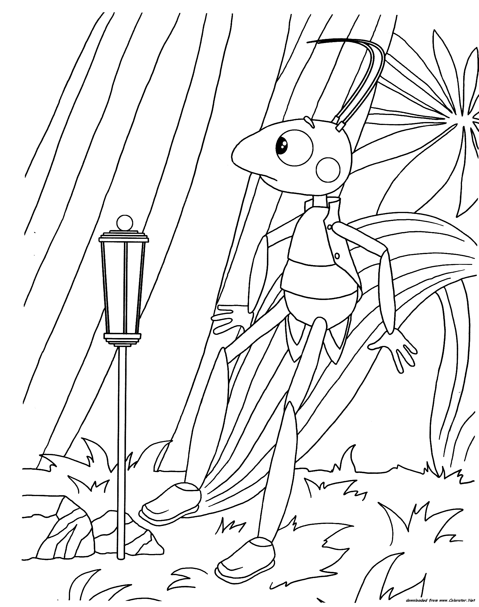 Кузнечик кузя - раскраска из мультфильма: лунтик и его друзья 