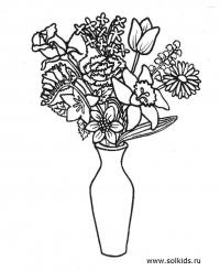Цветы в вазе для разукрашивания 