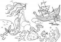 Раскраска русалка. раскраска русалочка, корабль, рыба, под водой, обломки, крушение, морская звезда 
