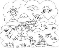 Раскраски праздник праздник 1 июня день защиты детей дети мальчик девочка игра салочки лето 