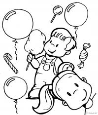 Раскраски праздник праздник 1 июня день защиты детей дети мальчик девочка сладости конфеты 