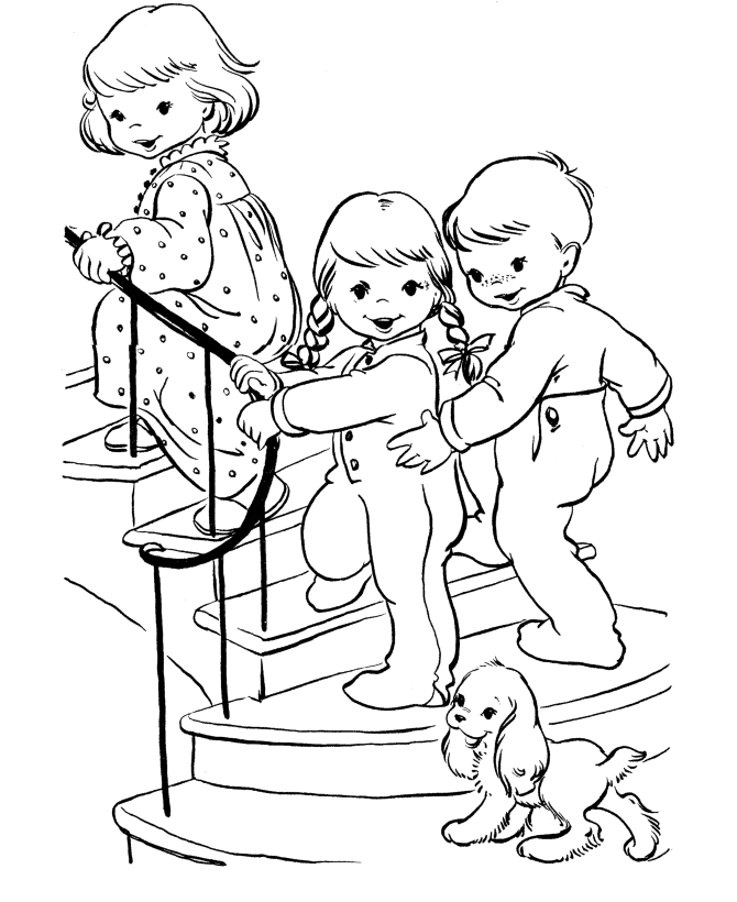 Раскраски 1 июня день защиты детей праздник 1 июня день защиты детей дети игра собака лестница 