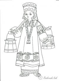 Раскраски россии национальные костюмы россии, девушка в национальном костюме 