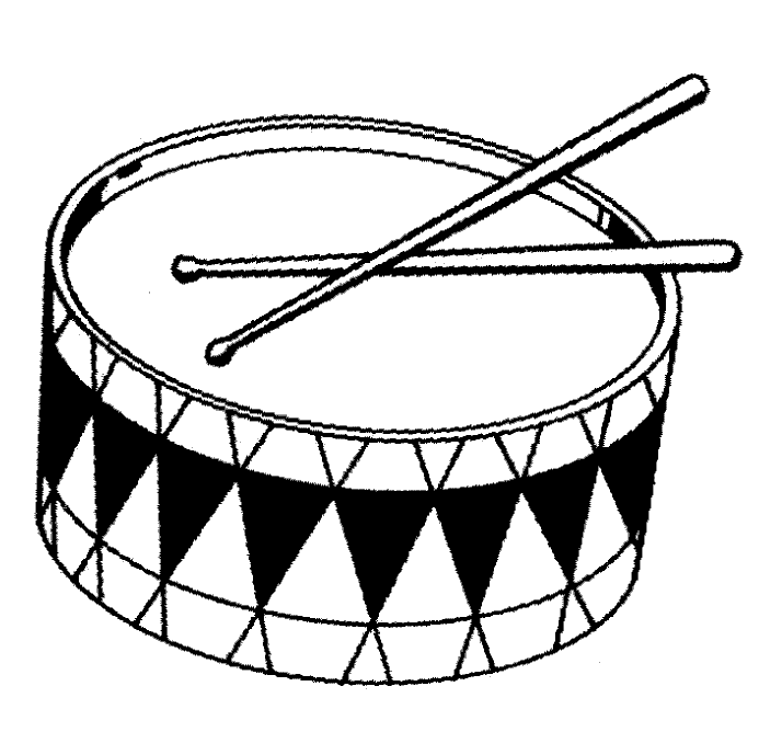 Раскраска барабан с барабанными палочками 