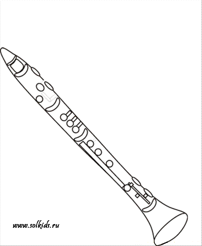 Раскраска кларнет музыкальный инструмент 