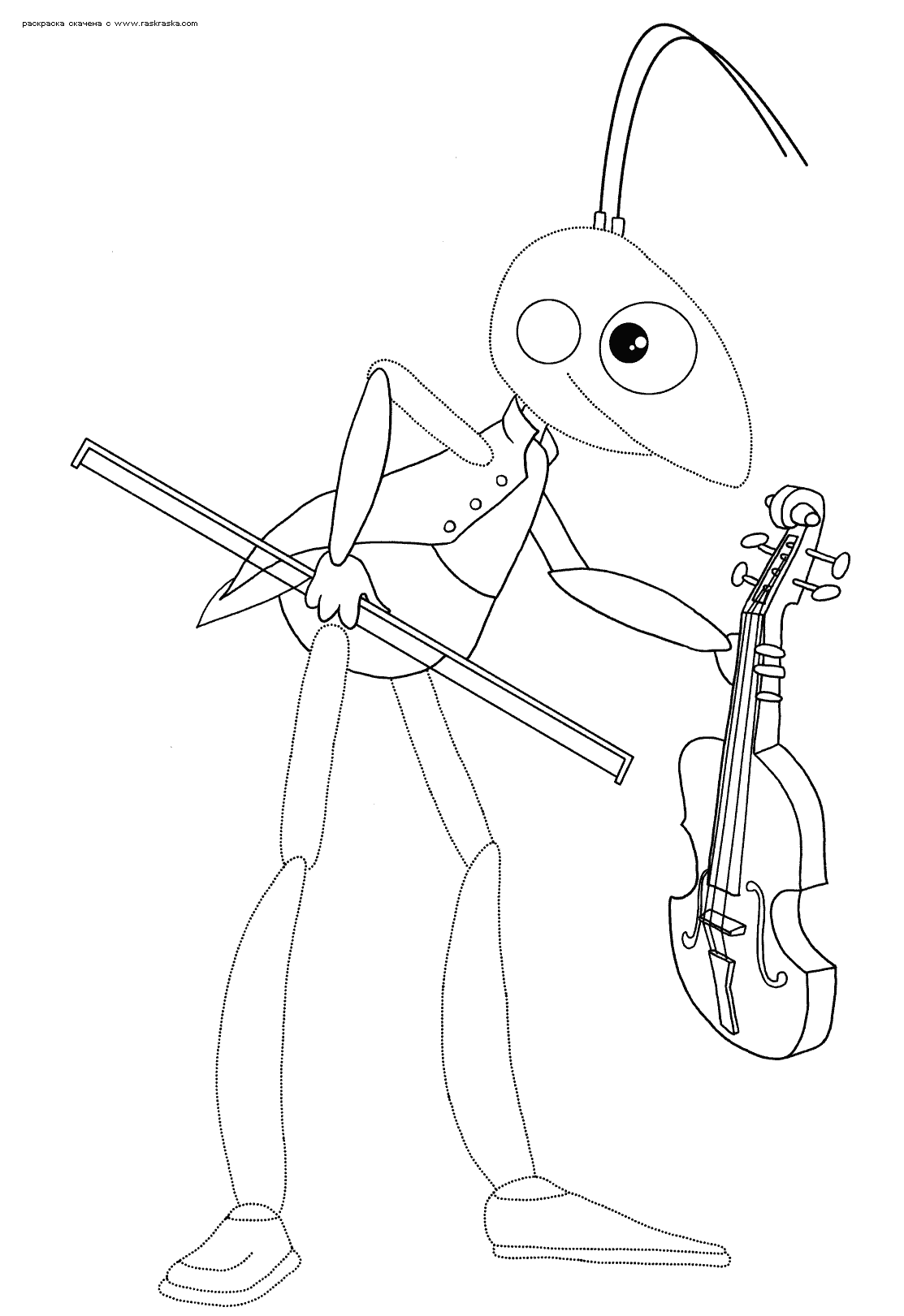 Раскраска кузя со скрипкой кузнечик скрипач 