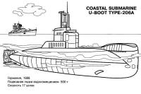Подводные лодки, субмарина коасталь ю-бот тип-206а, германия 