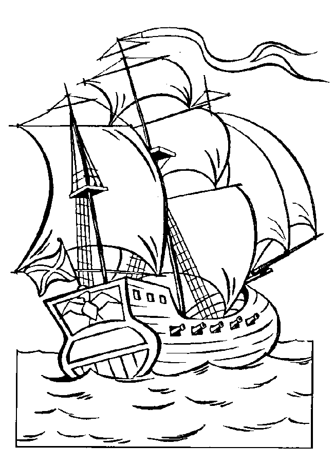 Раскраски корабль парусник с флагом 