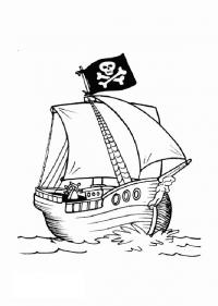 Корабль с пиратским флагом 