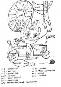 Математические раскраски с примерами, котенок по имени гав 
