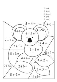 Математические раскраски в пределах 10, коала 