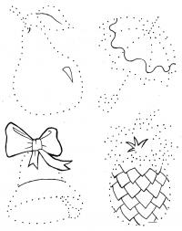 Раскраски соедини по точкам детская раскраска раскрась и  соедини грушу,  колокольчик, зонтик,  ананас 