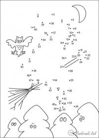 картинки на рабочий стол онлайн Раскраски соедини по точкам сова, луна, веник,леса