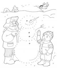 Раскраски соедини по точкам детская раскраска дедушка, мальчик, снеговик соедини и раскрась 