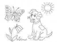 Раскраски соедини по точкам детская раскраска,  собачка, цветок, солнышко , соедини и раскрась 