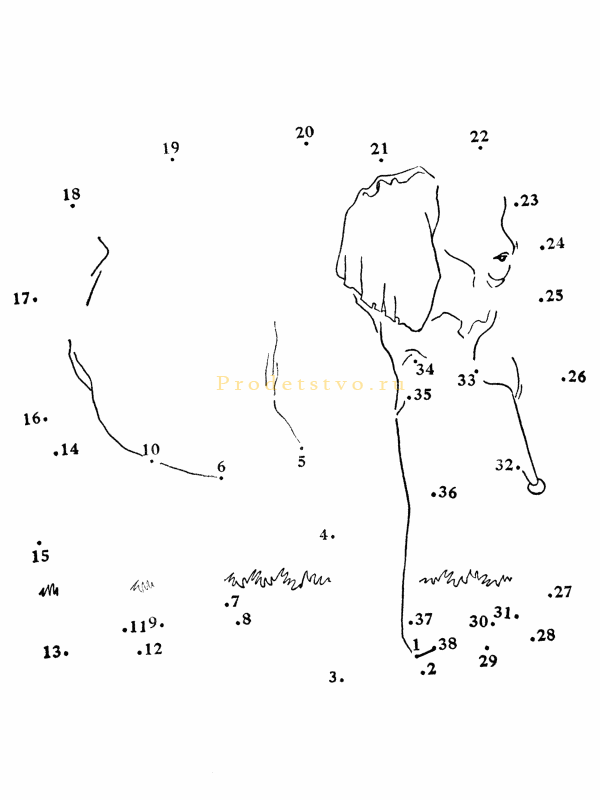 Рисунки по точкам для детей, слон 