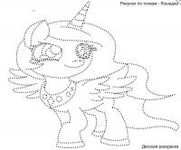 Лошадка рисунок по точкам  раскраска для девочек про лошадку для скачивания и распечатывания. 