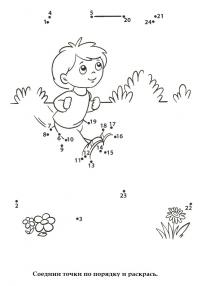 Раскраска соедини точки мальчик на кочелях 