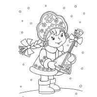 Милая девочка-снегурочка с балалайкой в руках. 