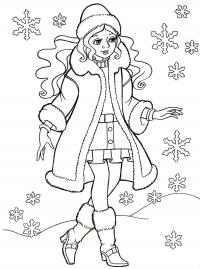 Красавица зима, девушка в зимней одежде, снежинки, идет снег 