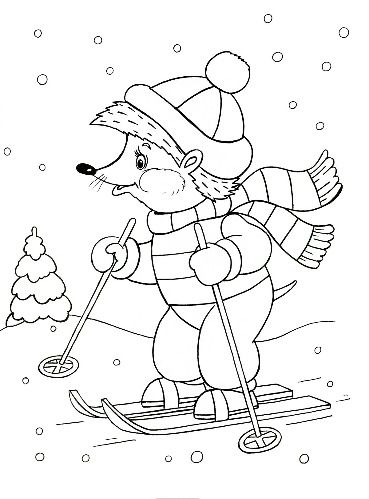 Раскраска «Ребята катаются на лыжах»