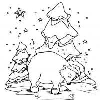 Раскраски зимой раскраска животные, дикие животные, природа,раскраска медведь, новый год, зима, снег, елка, медведь в шапке 