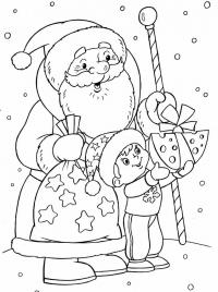 Раскраски для детей на тему зима, новый год, дед мороз, мальчик, подарки 